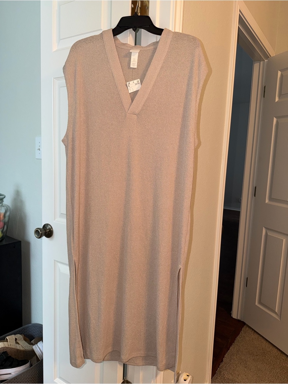 H&M Sleeveless V-Neck Midi Dress in Light Taupe